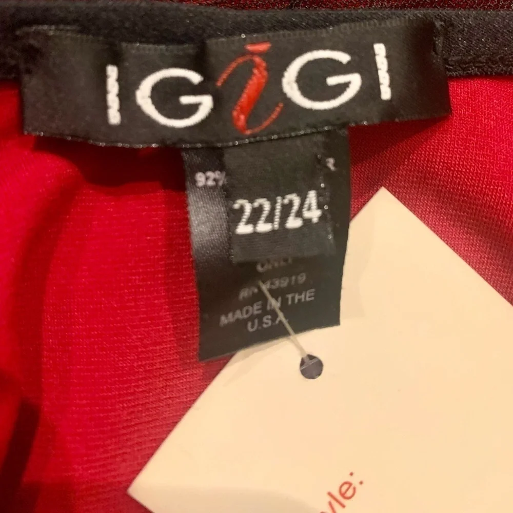 IGIGI Festival Top Plus Size 22 Black Lace on Red Blouse, 3/4 Raglan Sleeves NEW - Picture 3 of 11